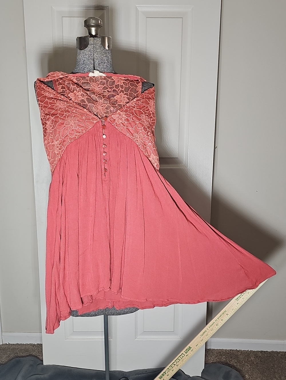 Free People Illa Illa Lace Trim Button Front Babydoll Tunic Top Size S